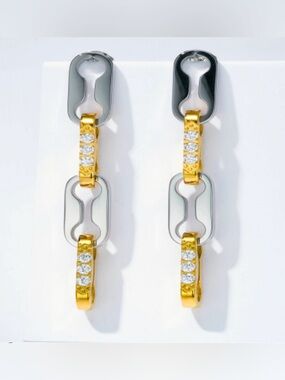 18k Gold Plated and Silver Linked Drop Earrings - Women Jewelry
